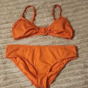 Orange Ribbed Bikini Set